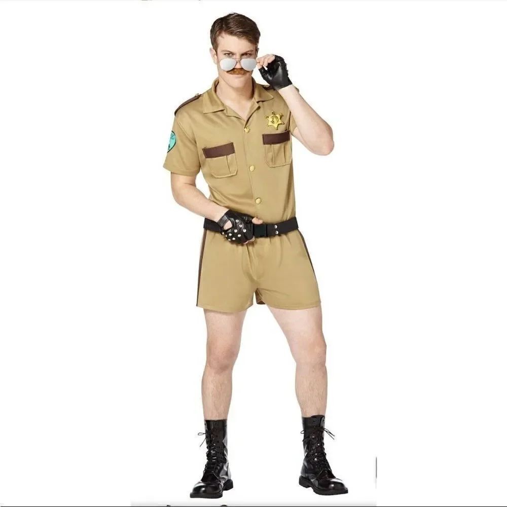Spirit Halloween Cosplay Shirt Men Size XL Brown Police Sergeant Costume